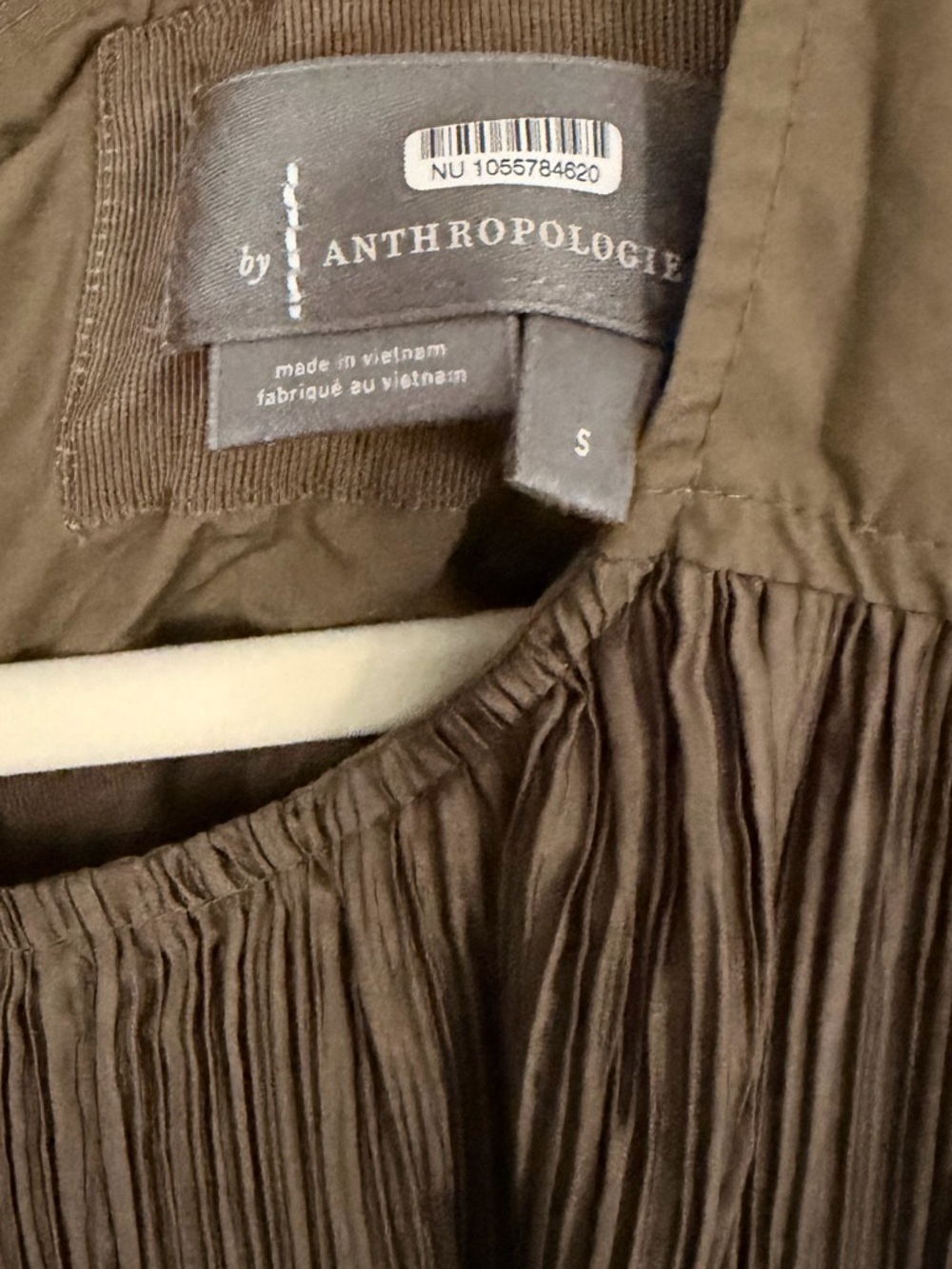 Anthropologie Olive-Taupe Sleeveless Pleated Swing Dress - Picture 3 of 4